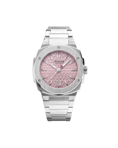 Alpina Alpiner Extreme Quartz dameklokke p&aring; 35,2 mm med kasse og lenke i st&aring;l og rosa skive.