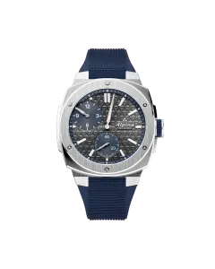 Alpina Alpiner med regulator, automatisk verk, gr&aring; skive og bl&aring; gummirem. Kasse i st&aring;l - 200 meter vanntett.