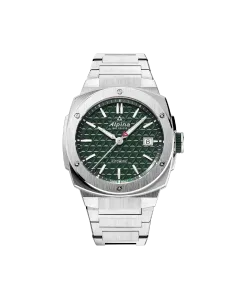 Alpina Alpiner Extreme Automatic herreklokke med automatisk verk, kasse og lenke i st&aring;l og gr&oslash;nn tallskive.