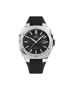 Alpina Alpiner Extreme Automatic herreklokke med automatisk verk, sort skive og sort gummirem. Kasse i st&aring;l. 