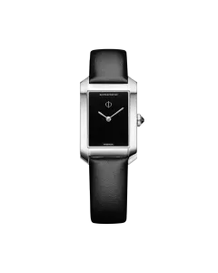 Baume & Mercier Hampton 10760 rektangulær dameklokke med quartzverk, sort skive og rem og kasse i stål. 
