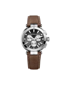 Herbelin Newport Chrono 37658AP24MA herreklokke med sort tallskive, lyse kronografer, skinnrem og quartzverk.