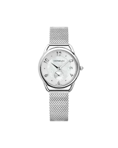 Herbelin Equinoxe dameklokke med hvit perlemorskive, kasse og lenke i stål og quartzverk.