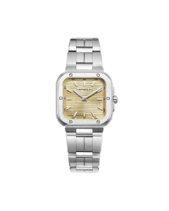 Herbelin Cap Camarat Square dameklokke i stål med champagnefarget skive, lenke og quartzverk.