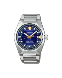 King Seiko Vanac herreklokke med automatisk verk, blå tallskive og kasse og lenke i stål