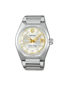 King Seiko Vanac herreklokke med automatisk verk, sølvfarget tallskive og kasse og lenke i stål
