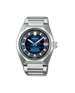 King Seiko Vanac herreklokke med automatisk verk, blå tallskive og kasse og lenke i stål