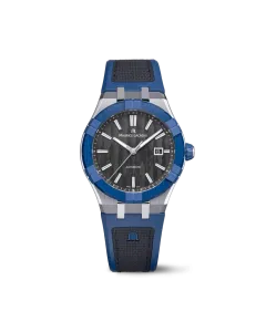 Maurice Lacroix Aikonic til herre på 43 mm med automatisk verk, sort tallskive og gummirem.