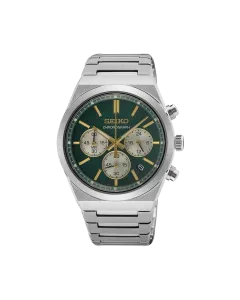 Seiko herreklokke med chronograph, quartzverk og stållenke med foldelås