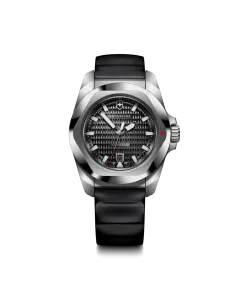 Victorinox I.N.O.X. Automatic herreklokke med sort skive, kasse i stål og gummirem. 200 meter vanntett.