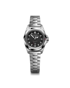 Victorinox I.N.O.X. Small dameklokke med quartzverk sort skive og kasse og lenke i stål.