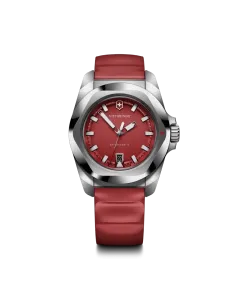 Victorinox I.N.O.X. herreklokke med quartzverk, rød skive og rød gummirem.