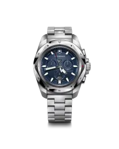Victorinox I.N.O.X. Chrono herreklokke med quartzverk, chronograph, blå skive og stållenke.