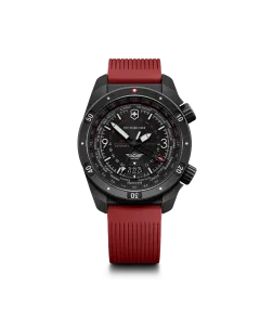 Victorinox Air Pro GMT Automatic herreklokke på 43 mm med GMT-funksjon, sort skive og kasse og gummirem. 