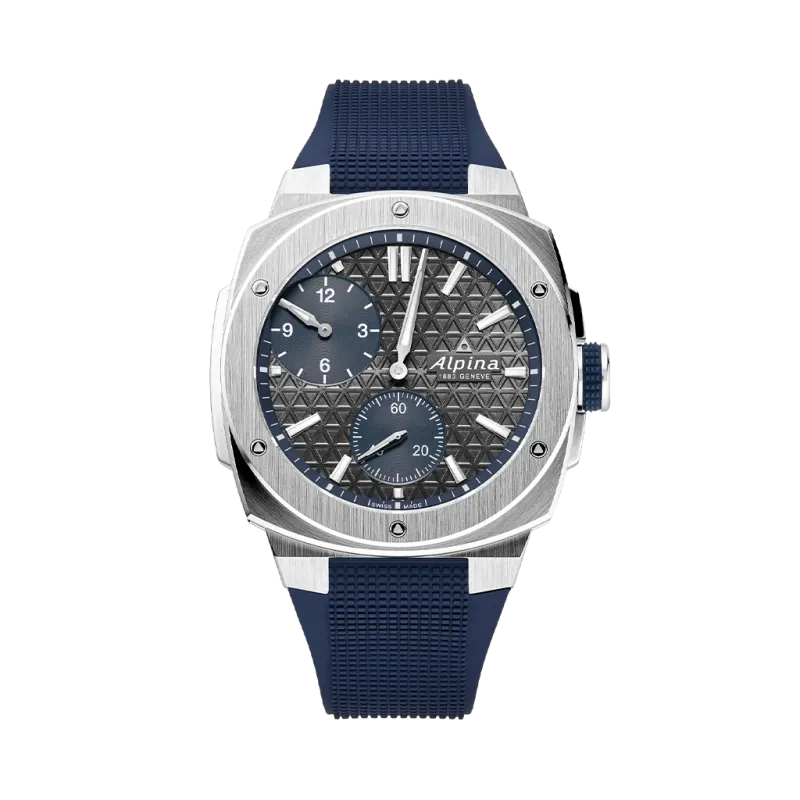 Alpina Alpiner med regulator, automatisk verk, grå skive og blå gummirem. Kasse i stål - 200 meter vanntett.