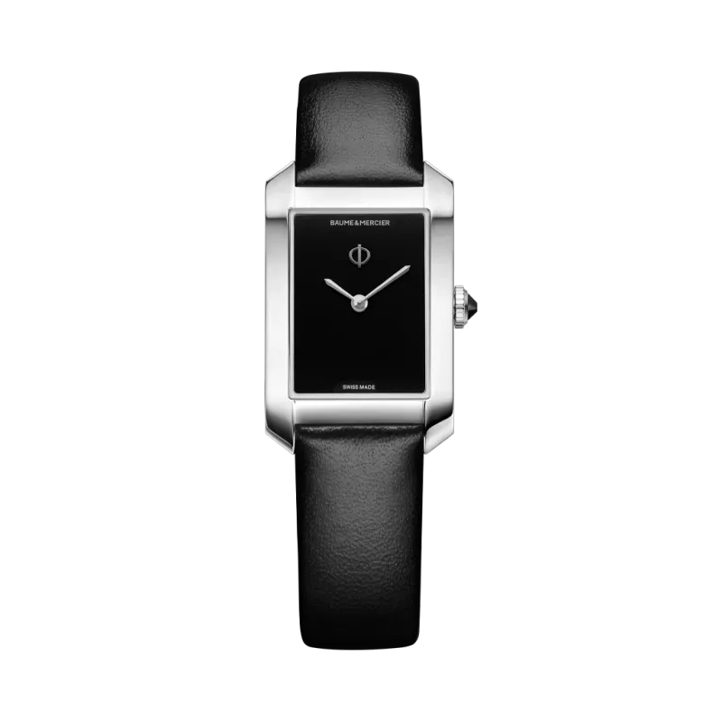 Baume & Mercier Hampton 10760 rektangulær dameklokke med quartzverk, sort skive og rem og kasse i stål. Baume & Mercier Hampton 10760 rektangulær dameklokke med quartzverk, sort skive og rem og kasse i stål.