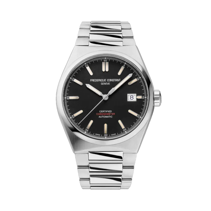 Frederique Constant Highlife COSC med autoamtisk verk, sort skive og kasse og lenke i stål.  Frederique Constant Highlife COSC med autoamtisk verk, sort skive og kasse og lenke i stål.
