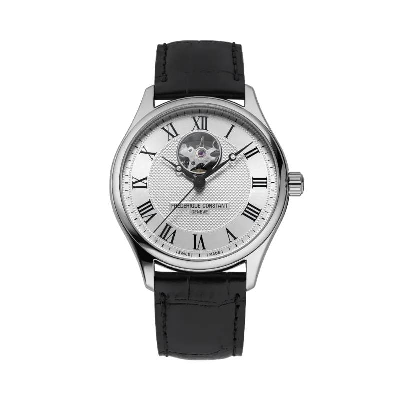 Frederique Constant Classics Heart Beat dressklokke til herre med hvit skive, romertall og automatisk verk.  Frederique Constant Classics Heart Beat dressklokke til herre med hvit skive, romertall og automatisk verk.