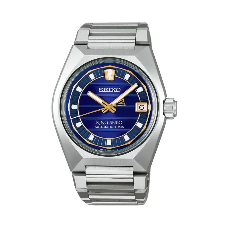 King Seiko Vanac herreklokke med automatisk verk, blå tallskive og kasse og lenke i stål King Seiko Vanac herreklokke med automatisk verk, blå tallskive og kasse og lenke i stål