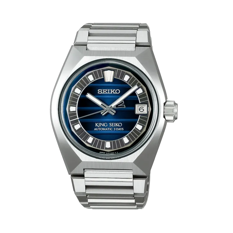 King Seiko Vanac herreklokke med automatisk verk, blå tallskive og kasse og lenke i stål King Seiko Vanac herreklokke med automatisk verk, blå tallskive og kasse og lenke i stål