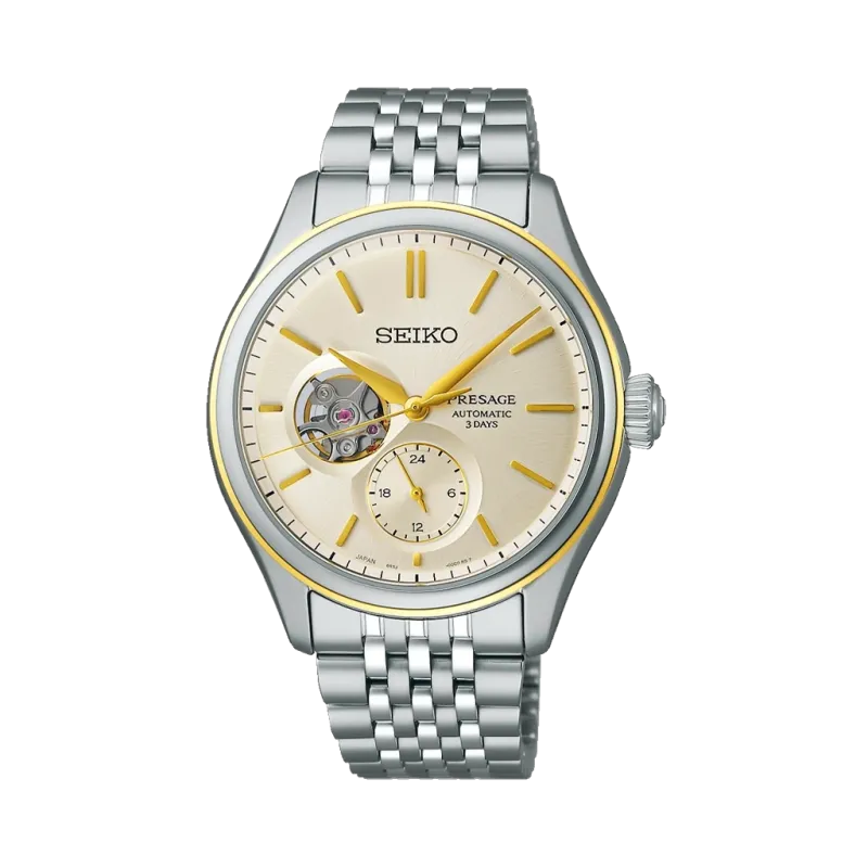 Seiko Presage Classic SPB480J1 herreklokke på 40,2 mm med lys skive i stål. 100 meter vanntett.