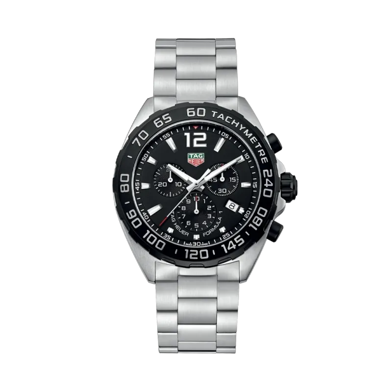 TAG Heuer Formula 1 Chronograph CAZ1010.BA0842 til herre med kasse og lenke i stål og sort skive. TAG Heuer Formula 1 Chronograph CAZ1010.BA0842 til herre med kasse og lenke i stål og sort skive.