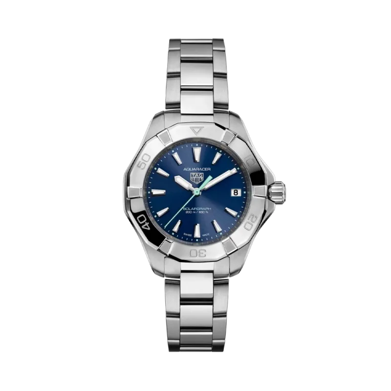 TAG Heuer Aquaracer Professional 200 Solargraph WBP1311.BA0005 dameklokke på 43 mm med blå skive, stållenke med foldelås og automatisk verk. TAG Heuer Aquaracer Professional 200 Solargraph WBP1311.BA0005 dameklokke på 43 mm med blå skive, stållenke med foldelås og automatisk verk.