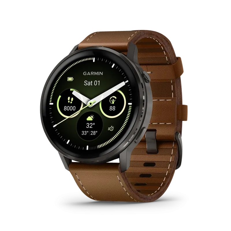 Garmin Venu 4 - 45 mm 010-03014-03 til herre i stål med AMOLED-skjerm, skinnrem og ekstra silikonrem. Opptil 12 dagers batteritid.