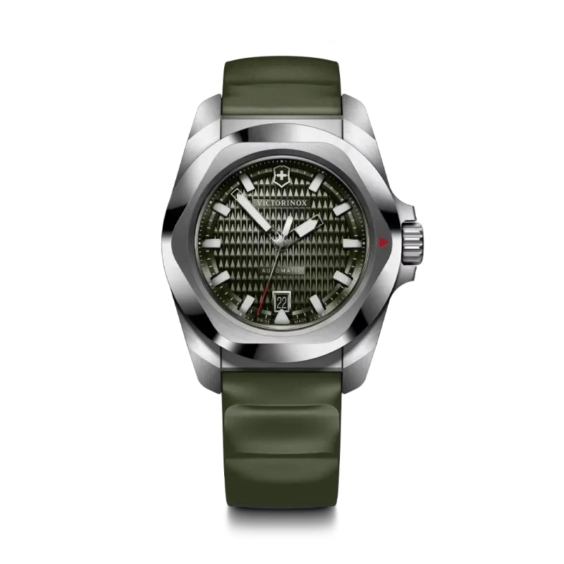 Victorinox I.N.O.X. Automatic herreklokke i stål på 41 mm med grønn skive og grønn rem. 200 meter vanntett. Victorinox I.N.O.X. Automatic herreklokke i stål på 41 mm med grønn skive og grønn rem. 200 meter vanntett.