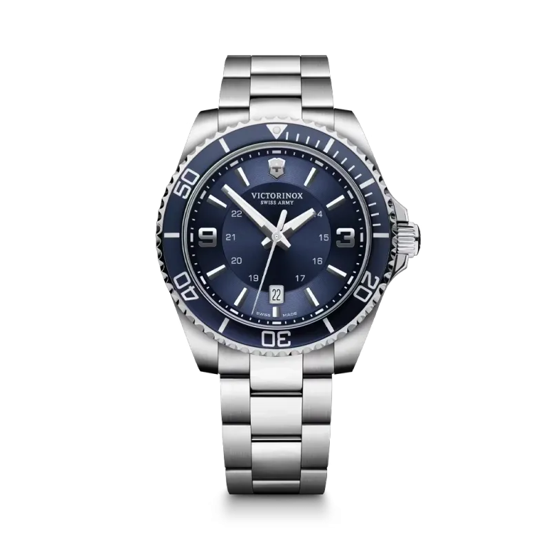 Victorinox Maverick 242007 herreklokke på 43 mm med blå skive og stållenke. 