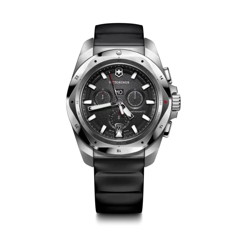Victorinox I.N.O.X. Chrono herreklokke med quartzverk, sort skive med chronograph og sort gummirem.