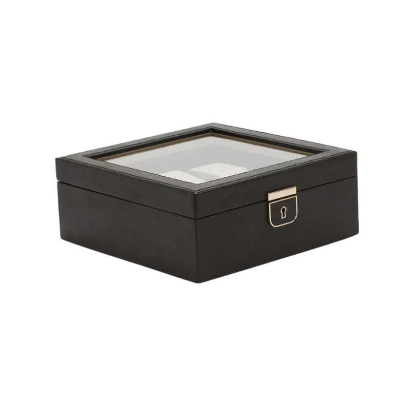 WOLF Palermo 213802 sort klokkeboks med plass til 6 klokker. Lyst interiør. WOLF Palermo 213802 sort klokkeboks med plass til 6 klokker. Lyst interiør.