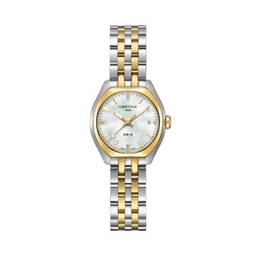 Certina DS-2 Lady C049.210.11.126.01 dameklokke med sort perlemorskive, quartzverk og lenke i stål. 