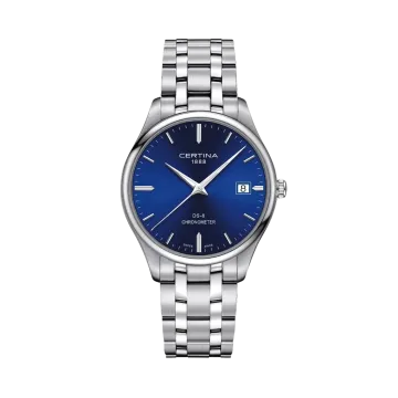 Certina DS-8 C033.451.11.041.00 herreklokke på 40 mm med quartzverk, grønn skive og skinnrem.