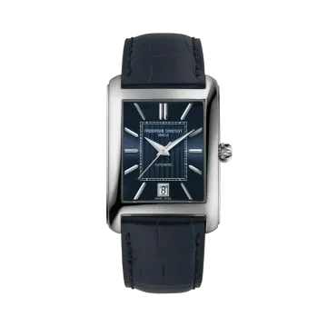 Frederique Constant automatisk rektangulær herreklokke i stål med skinnrem