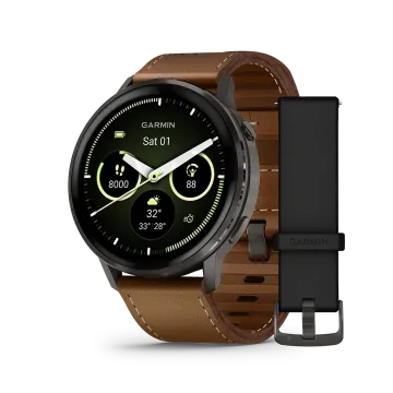 Garmin Venu 4 - 45 mm 010-03014-03 til herre i stål med AMOLED-skjerm, skinnrem og ekstra silikonrem. Opptil 12 dagers batteritid.