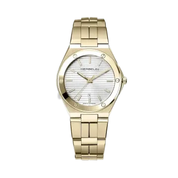 Herbelin Cap Camarat 14545BP1N11 er en gullfarget dameklokke i stål med sølvfarge tallskive, lenke og quartzverk.