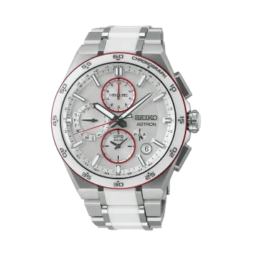 Seiko Astron GPS Solar SSH173 i titan til herre på 43,3 mm. Hvit skive med chronographer, titanlenke, wold time-funksjon og perpetualkalender.