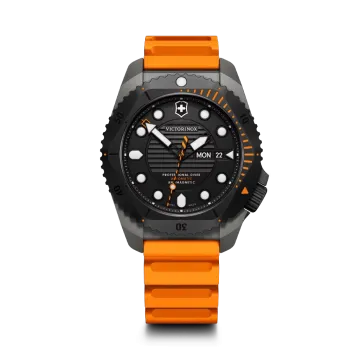 Victorinox Dive Pro Automatic dykkerur til herre på 43 mm med automatisk verk, sort skive, kasse i titan og oransje gummirem.