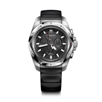 Victorinox I.N.O.X. Chrono herreklokke med quartzverk, sort skive med chronograph og sort gummirem.